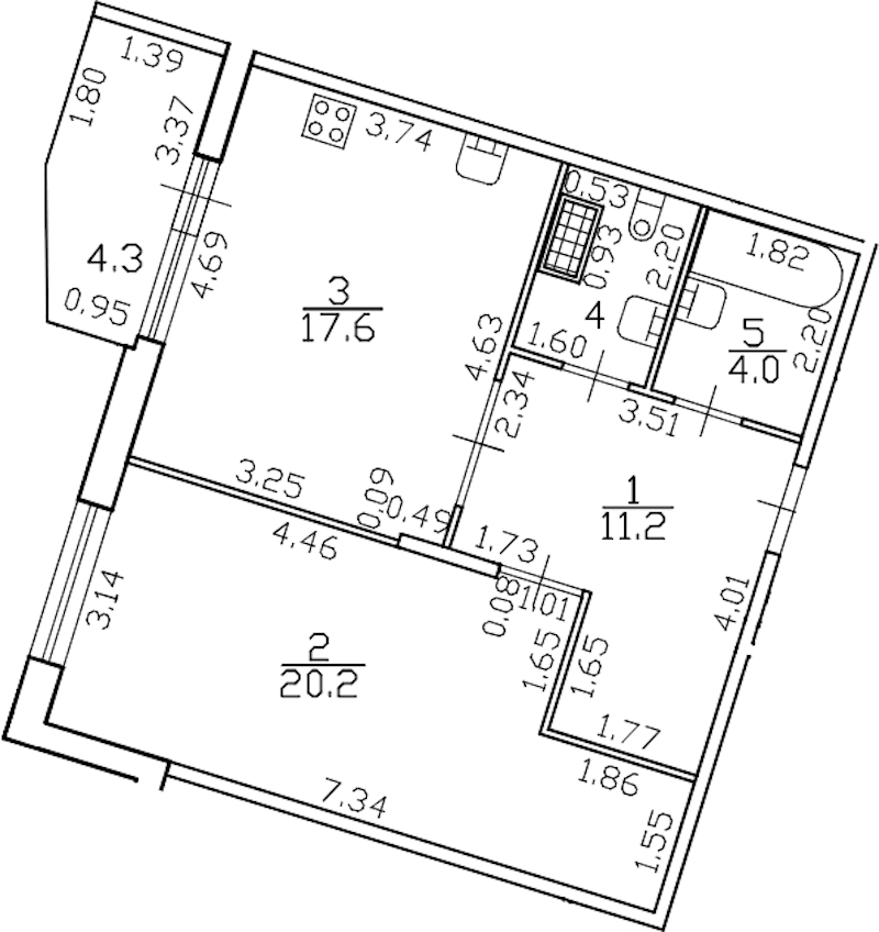 1-комнатная квартира 57.3 м², 5/6 эт., ЖК «Lotos club»